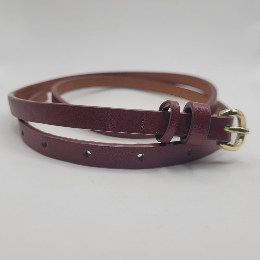 Dark Red Leather Belt XL Burgundy Skinny Thin Minimalist Basic Everyday Casual